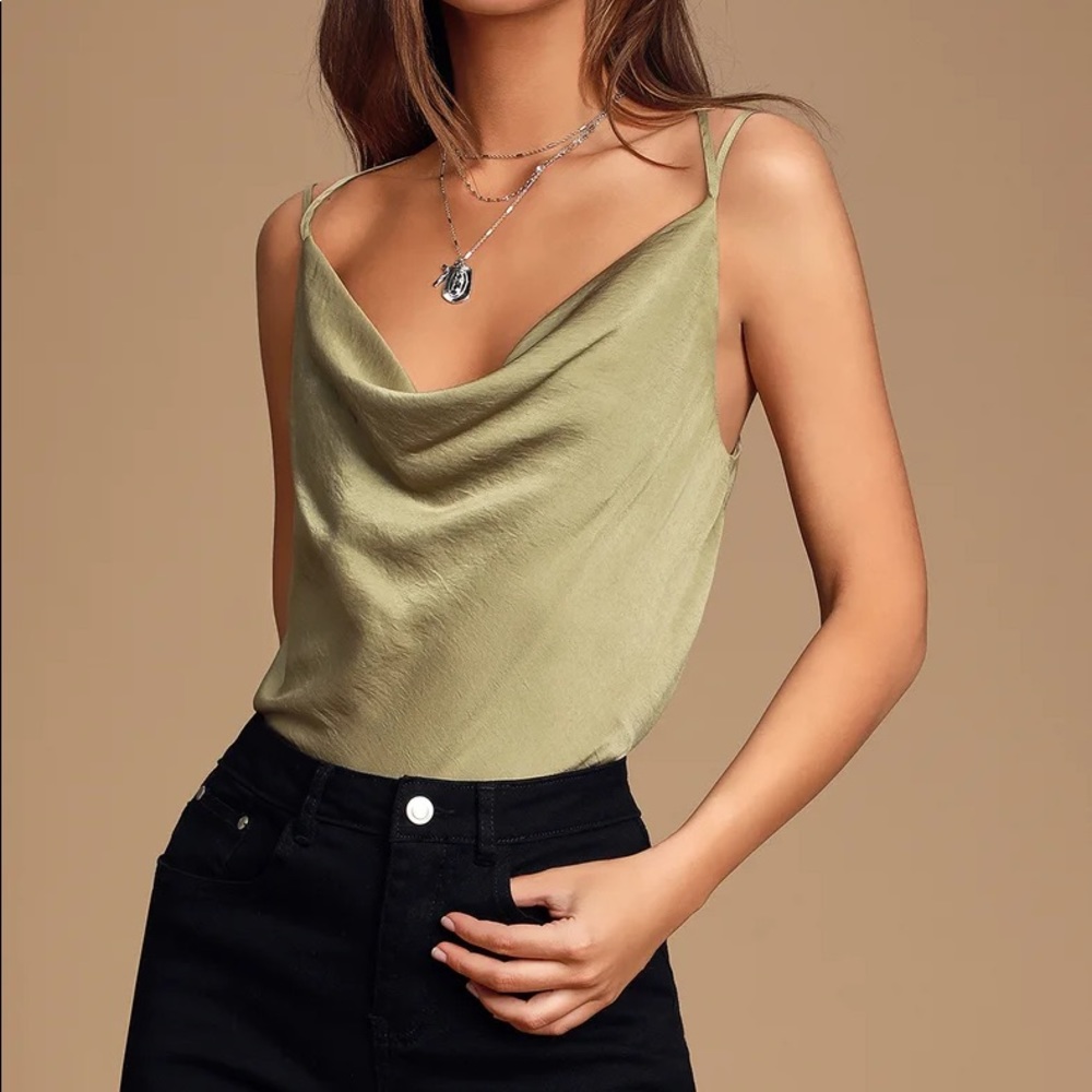 Joslin Olive Green Cowl Neck T-Back Top